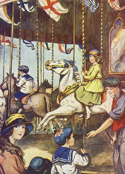 Children on a fairground carousel