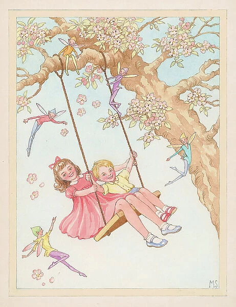 Children playing on swing with fairies