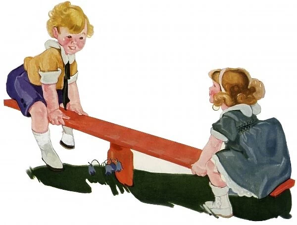 Two children on a seesaw