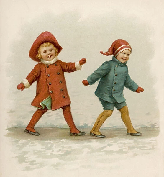 Children sliding on the ice, circa 1890