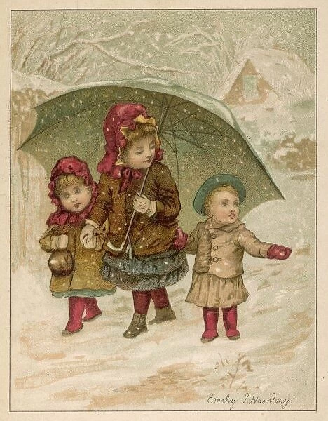 Children Walk in Snow
