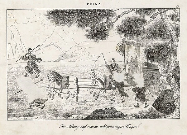 Chinese Emperor Wu Wang in horse-drawn carriage