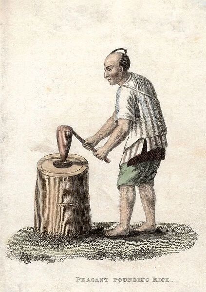 A Chinese peasant pounding rice