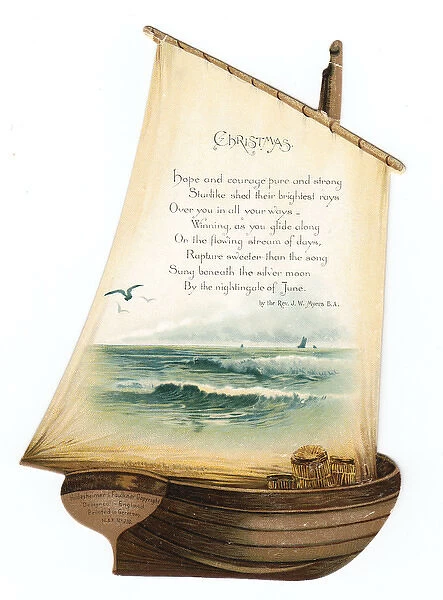 Christmas card in the shape of a sailing boat