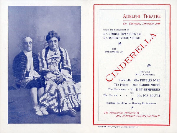 Cinderella, Adelphi Theatre, London, Christmas pantomime with Phyllis Dare in the title