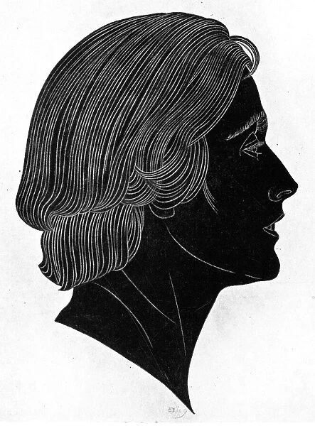 Clare. A Wood engraving on paper of Mrs Clare Peplar, side profile portrait