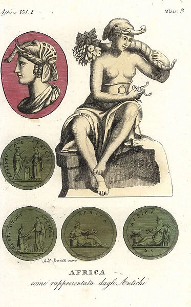 Classical figures and coins with allegorical