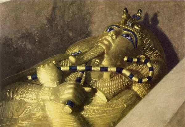 Third coffin of Tutankhamun in stone sarcophagus