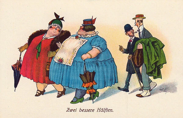 Comic German postcard -- Two Better Halves