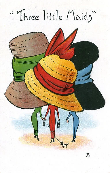 Comic Postcard - Hat theme - Three Little Maids