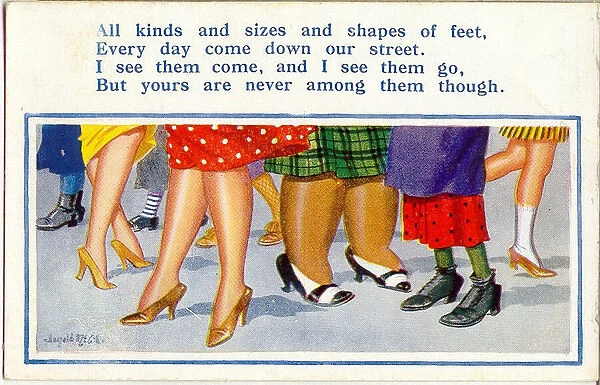 Comic postcard, Legs and feet in the street Date: 20th century