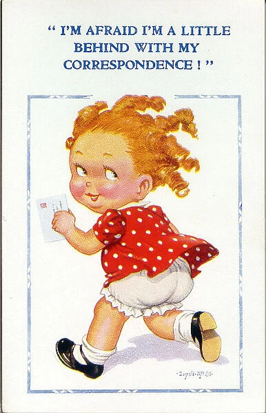 Comic postcard, Little girl running to post a letter Date: 20th century