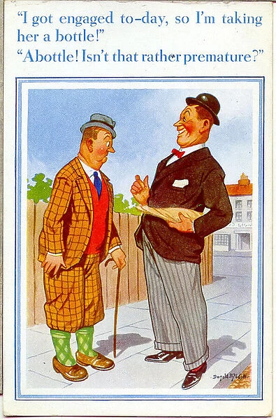 Comic postcard, Men chat in the street Date: 20th century