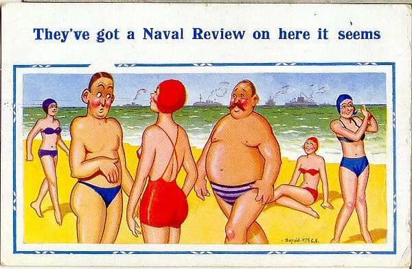 Comic postcard, Naval Review at the seaside Date: 20th century