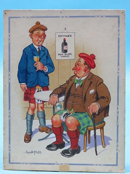 Comic postcard, Two Scotsmen drinking in a pub
