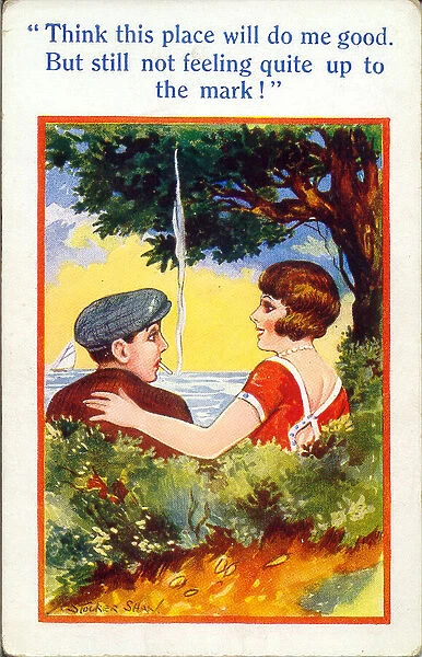 Comic postcard, Young couple at the seaside Date: 20th century