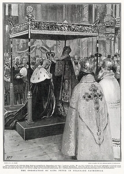 Coronation service of King Peter of Serbia in St. Michael's Cathedral in Belgrade. Date: 21st September 1904