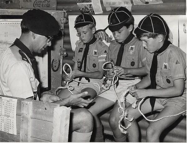 Cub Scouts of Episkopi pack tying knots, Cyprus