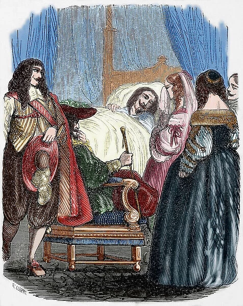 Death of Louis XIII (1601-1643). Engraving. Colored