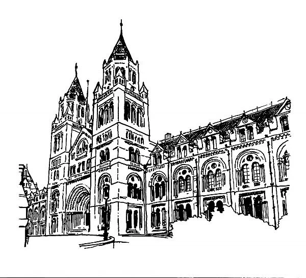 Drawing of the Cromwell Road facade of the Natural History