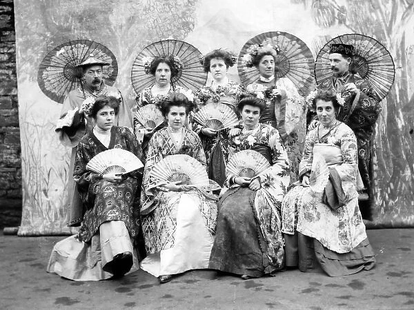 Edwardian performers in oriental costume, Mid Wales