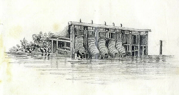 Eel or fish nets on a river
