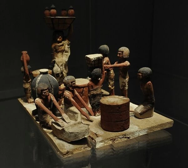 Egyptian Art. Baking, brewing and butchery scene. Tomb of Wa