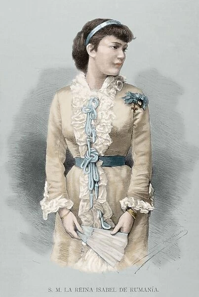 Elisabeth of Wied (1843-1916). Engraving. Colored