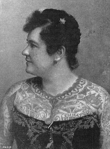 Emma de Burgh, tattooed lady, 1897