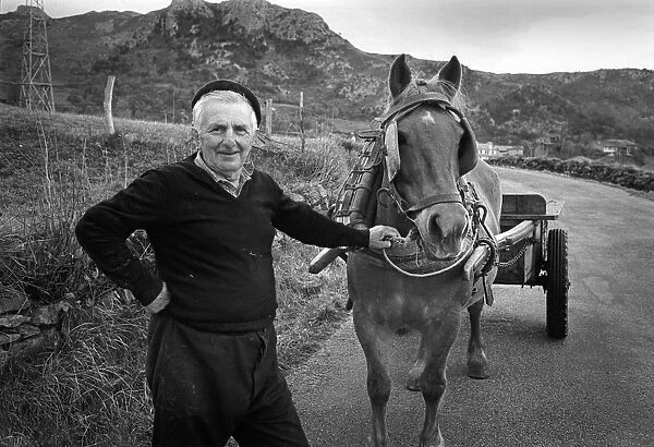 Farmer with horse and cart, Cantabria, Spain