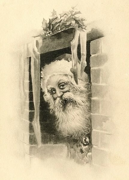 Father Christmas peeking out through the chimney