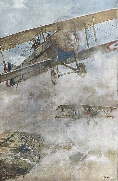 First World War (1918). French air patrol. Illustration