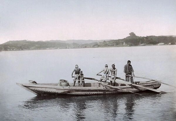 Fishermen and their boat, Japan, c. 1890s Vintage late 19th century photograph