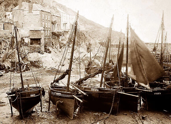 Fishing boats, Polperro Harbour, Victorian period