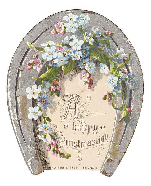 Forgetmenots on a horseshoe-shaped Christmas card