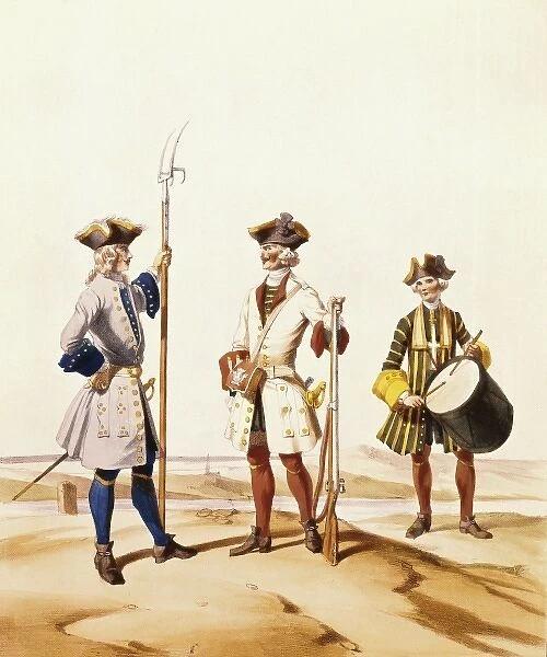 French infantry soldiers (18th c. ). Litography