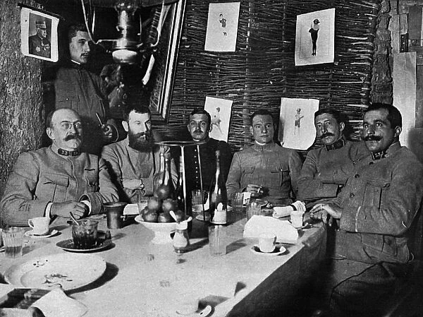 French officers in an underground shelter, WW1