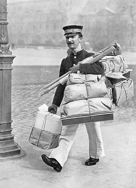 French parcel delivery man at Christmas, 1913
