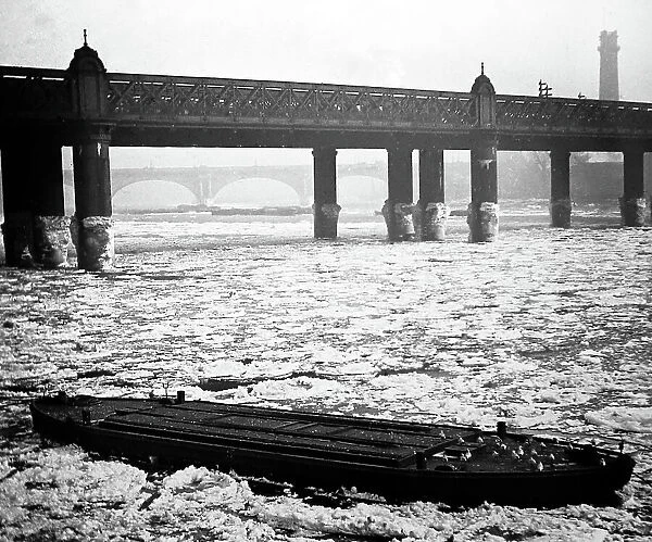 Frozen River Thames at Hungerford Bridge, London