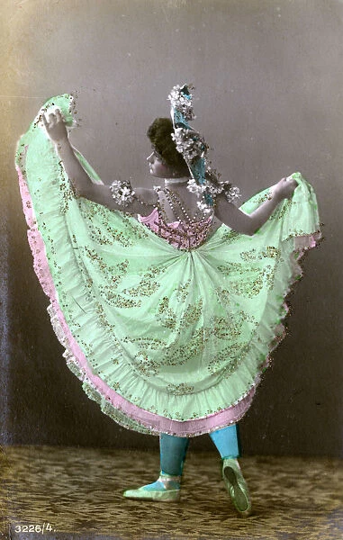 Fun card series of a British dancer in a wide-skirt costume