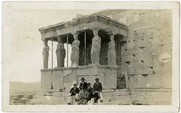 Six Gents sitting beside Porch of the Caryatids, Acropolis