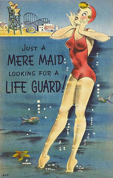A girl in need of rescue - Comic Postcard
