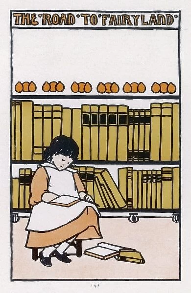 Girl Reads by Bookshelf