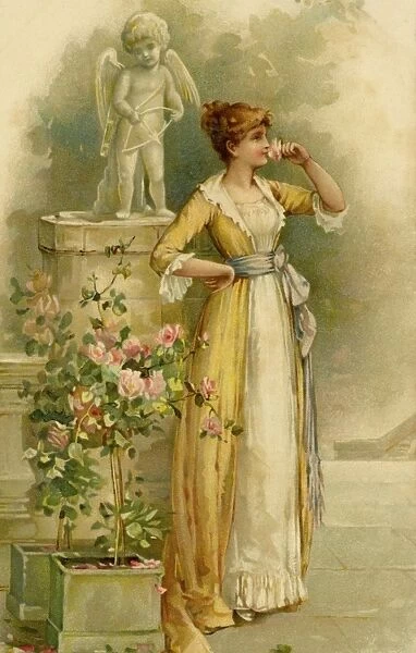 Girl in romantic mood with rose