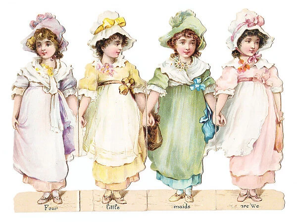 Four girls on a cutout greetings card