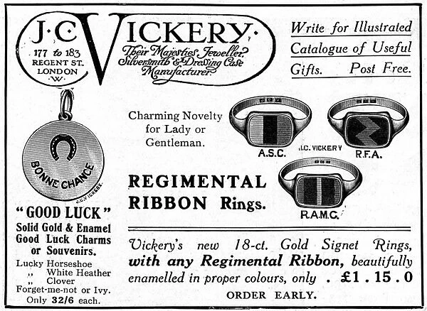 Good luck charm & regimental ribbon rings, WW1