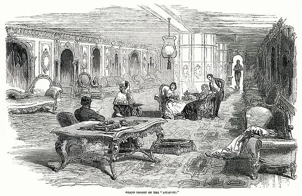 The Grand Saloon of the Atlantic steamship Atlantic with plenty of sofas on which passengers may make themselves comfortable. Date: 1850