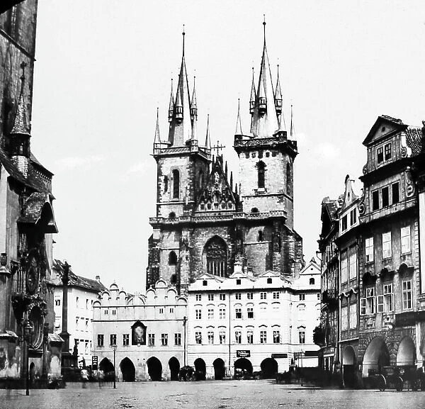 The Grand Square, Prague, hand-coloured photo