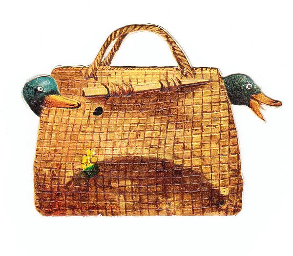 Greetings card in the shape of a handbag, with ducks