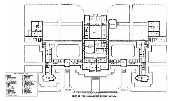 Ground plan, Carmarthen County Lunatic Asylum, Wales
